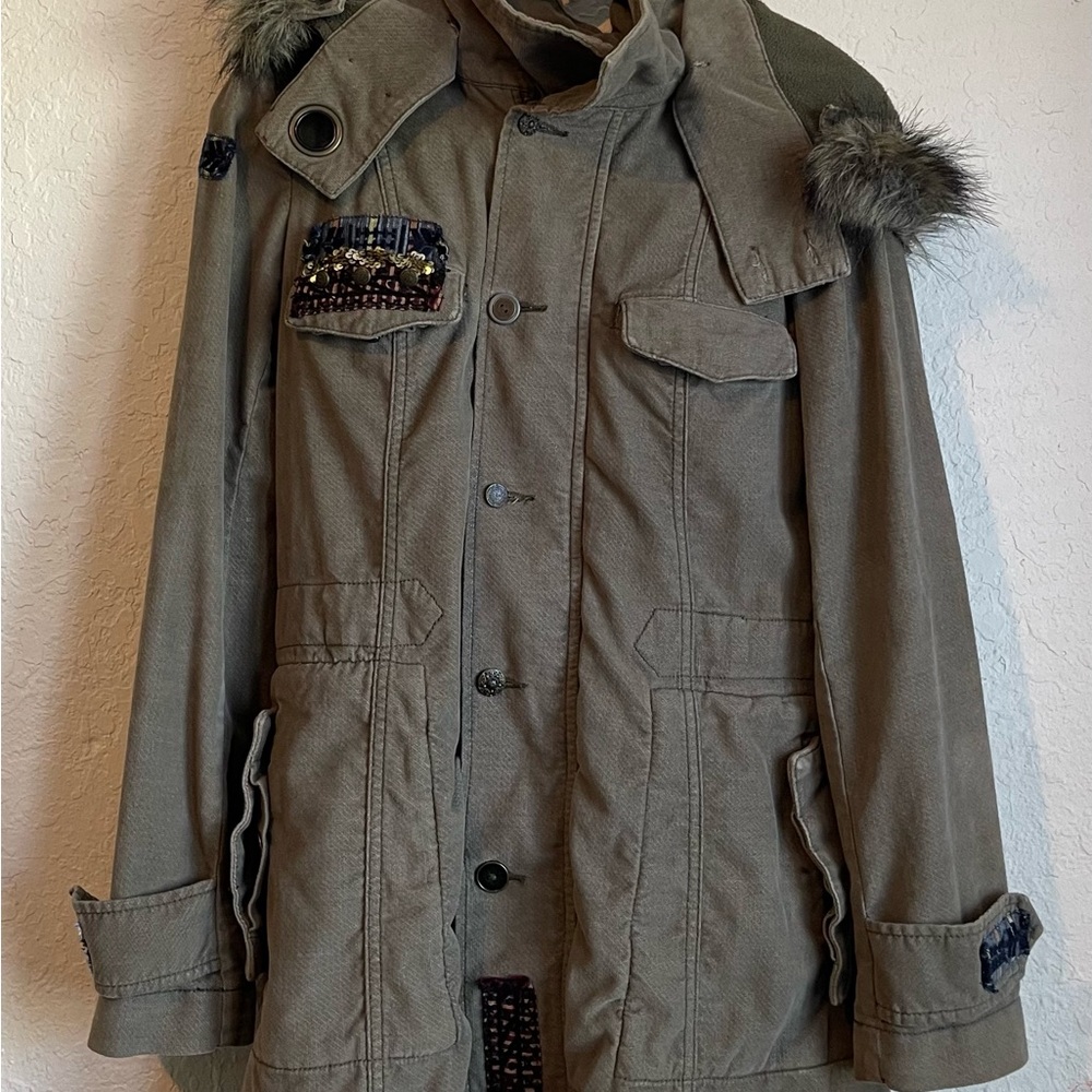 Free People Hooded Military Green Jacket Coat Parka